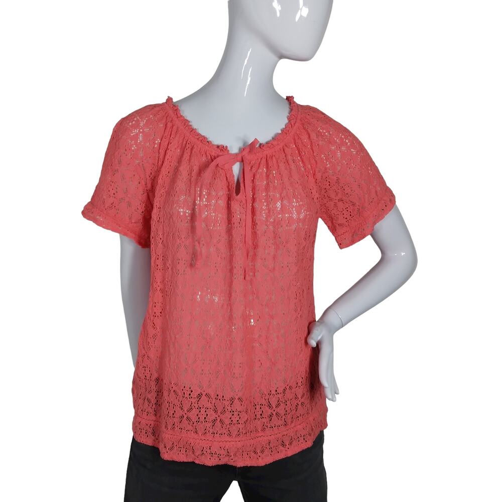 Hinge blouse Size Medium Orange Lace Short Sleeve